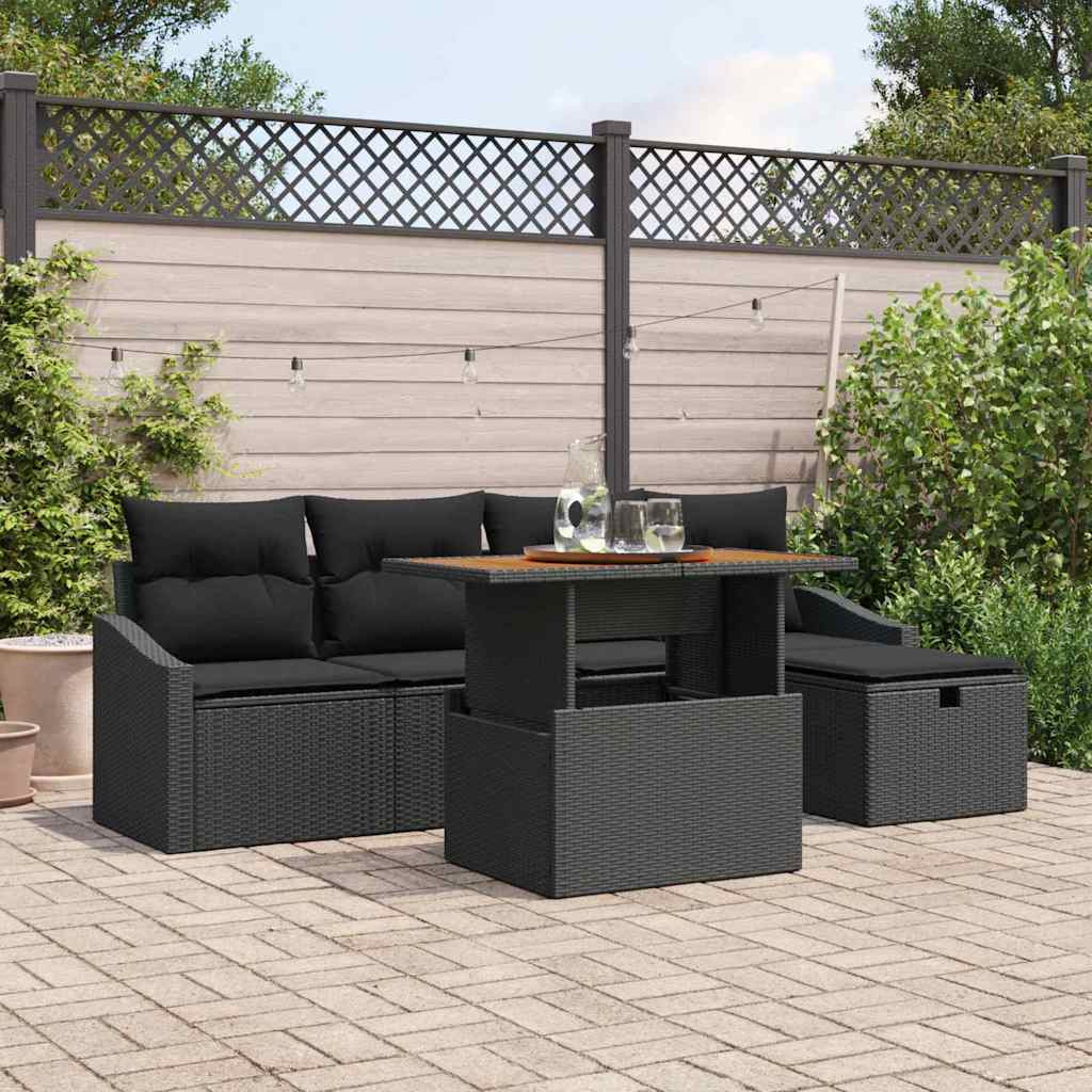 vidaXL Gartensofa-set mit Kissen 6 pcs Schwarz Poly-Rattan