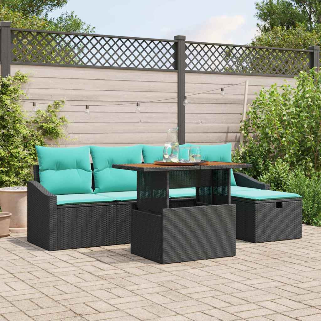 vidaXL Gartensofa-set mit Kissen 6 pcs Schwarz Poly-Rattan