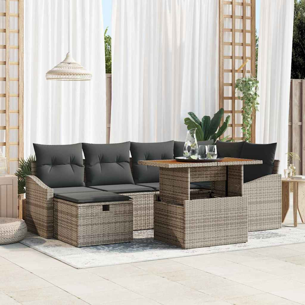 vidaXL Gartensofa-set mit Kissen mit Speicher 7 pcs Grau Poly-Rattan