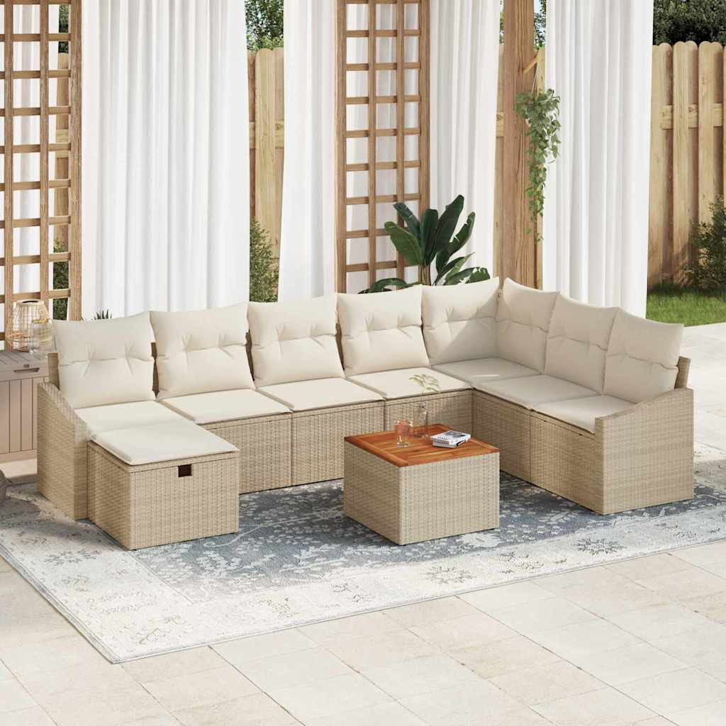 vidaXL Gartensofa-set mit Kissen mit Speicher 9 pcs Beige Poly-Rattan