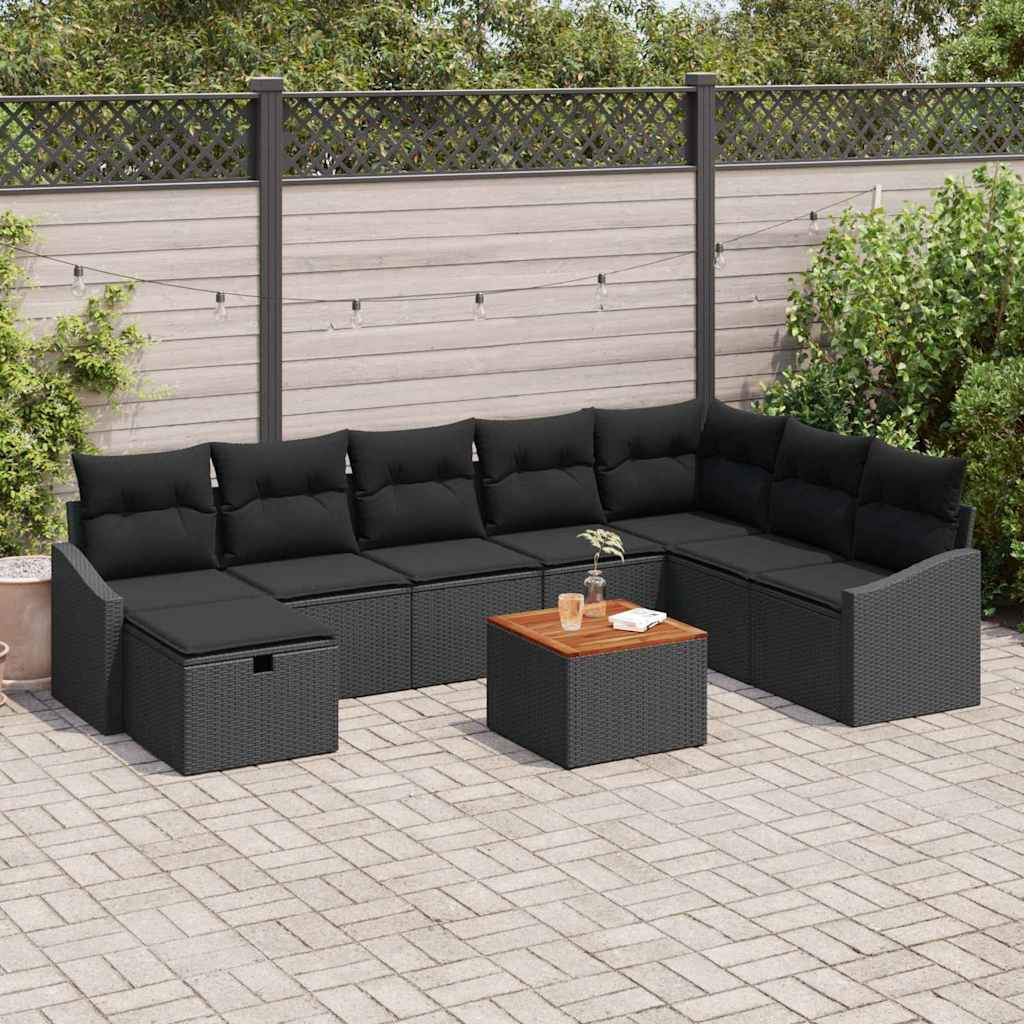 vidaXL Gartensofa-set mit Kissen 9 pcs Schwarz Poly-Rattan