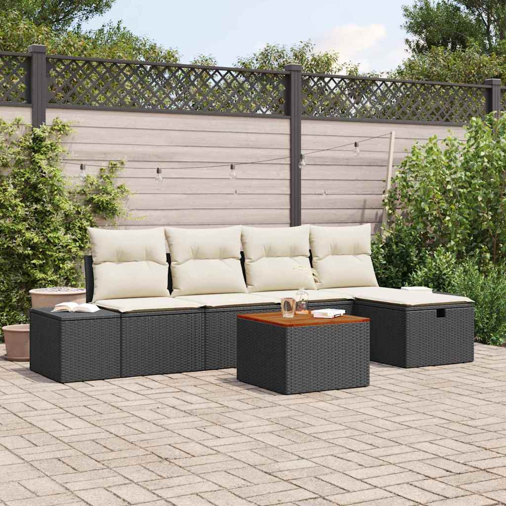 vidaXL Gartensofa-set mit Kissen 6 pcs Schwarz Poly-Rattan