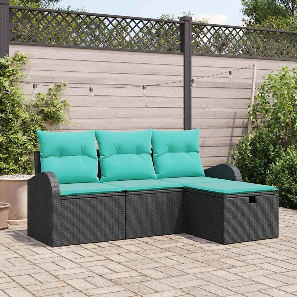 vidaXL Gartensofa-set mit Kissen 4 pcs Schwarz Poly-Rattan