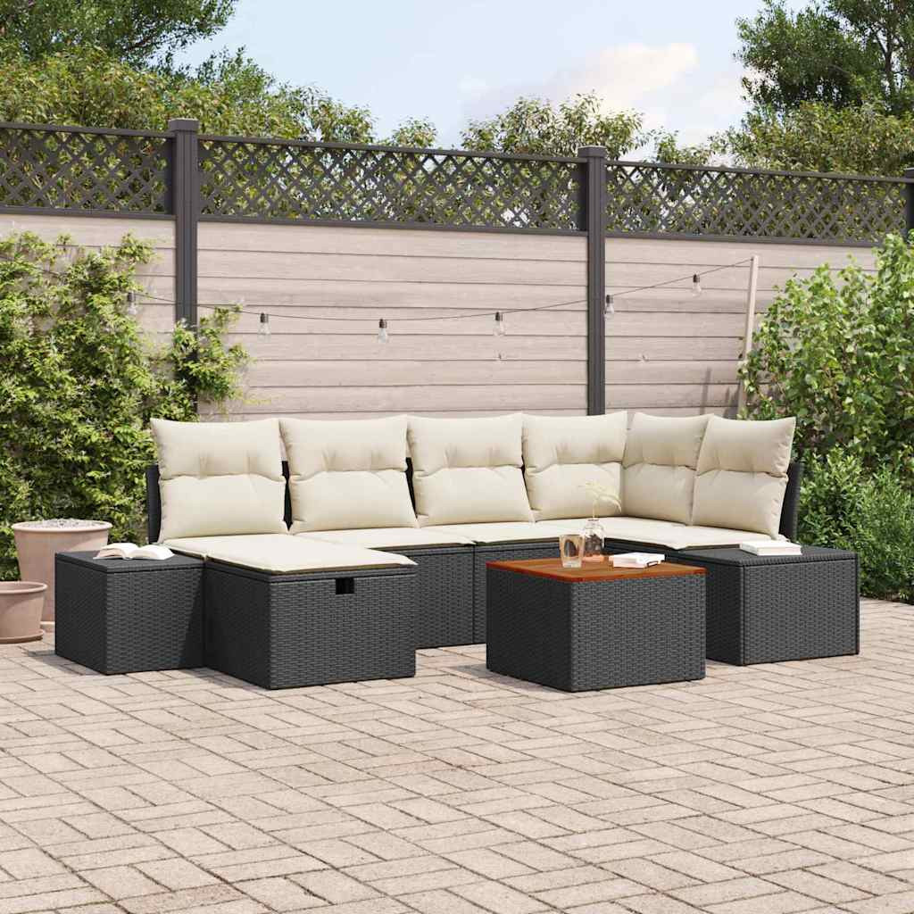 vidaXL Gartensofa-set mit Kissen 7 pcs Schwarz Poly Rattan