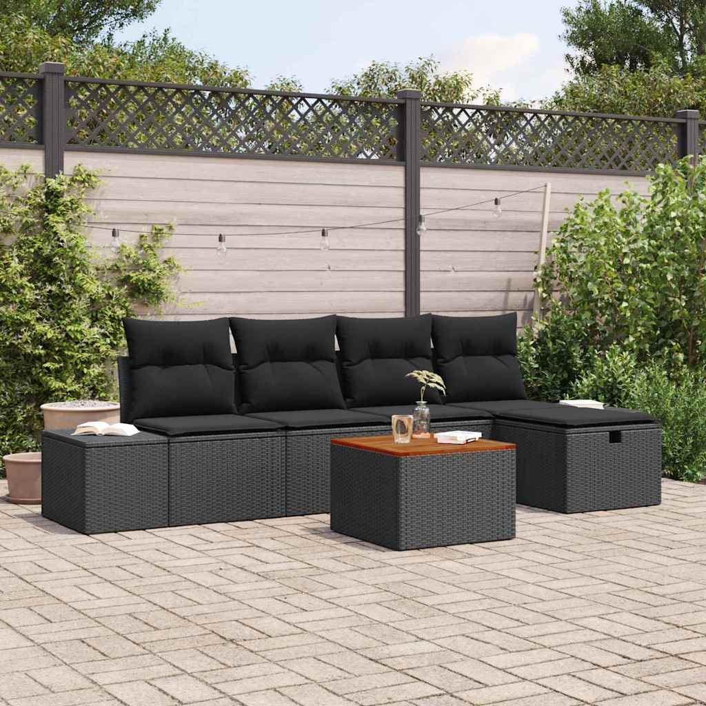 vidaXL Gartensofa-set mit Kissen 6 pcs Schwarz Poly-Rattan