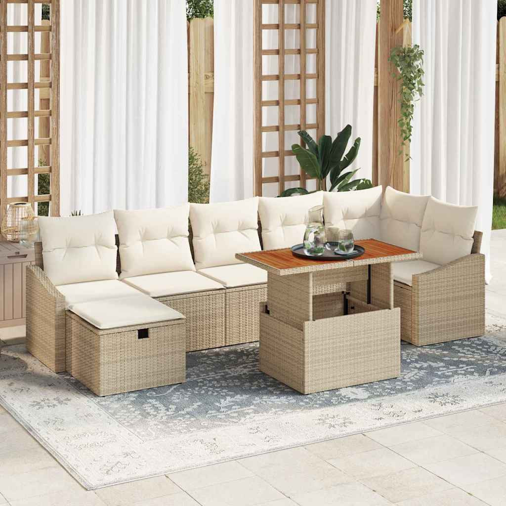 vidaXL Gartensofa-set mit Kissen mit Speicher 8 pcs Beige Poly-Rattan