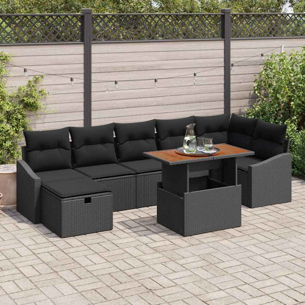 vidaXL Gartensofa-set mit Kissen 8 pcs Schwarz Poly-Rattan