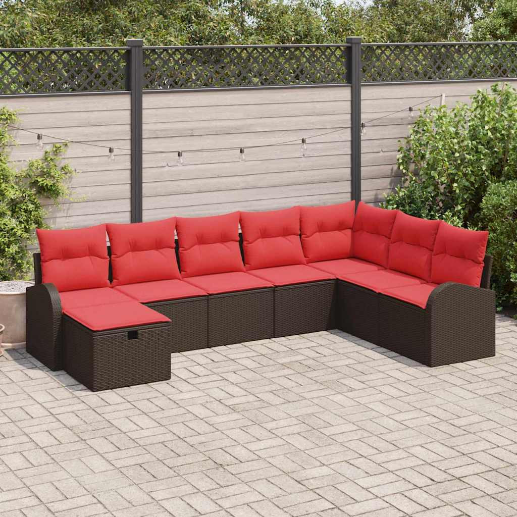 vidaXL Sofa Set mit Kissen mit Speicher Braun und Rot Poly-Rattan
