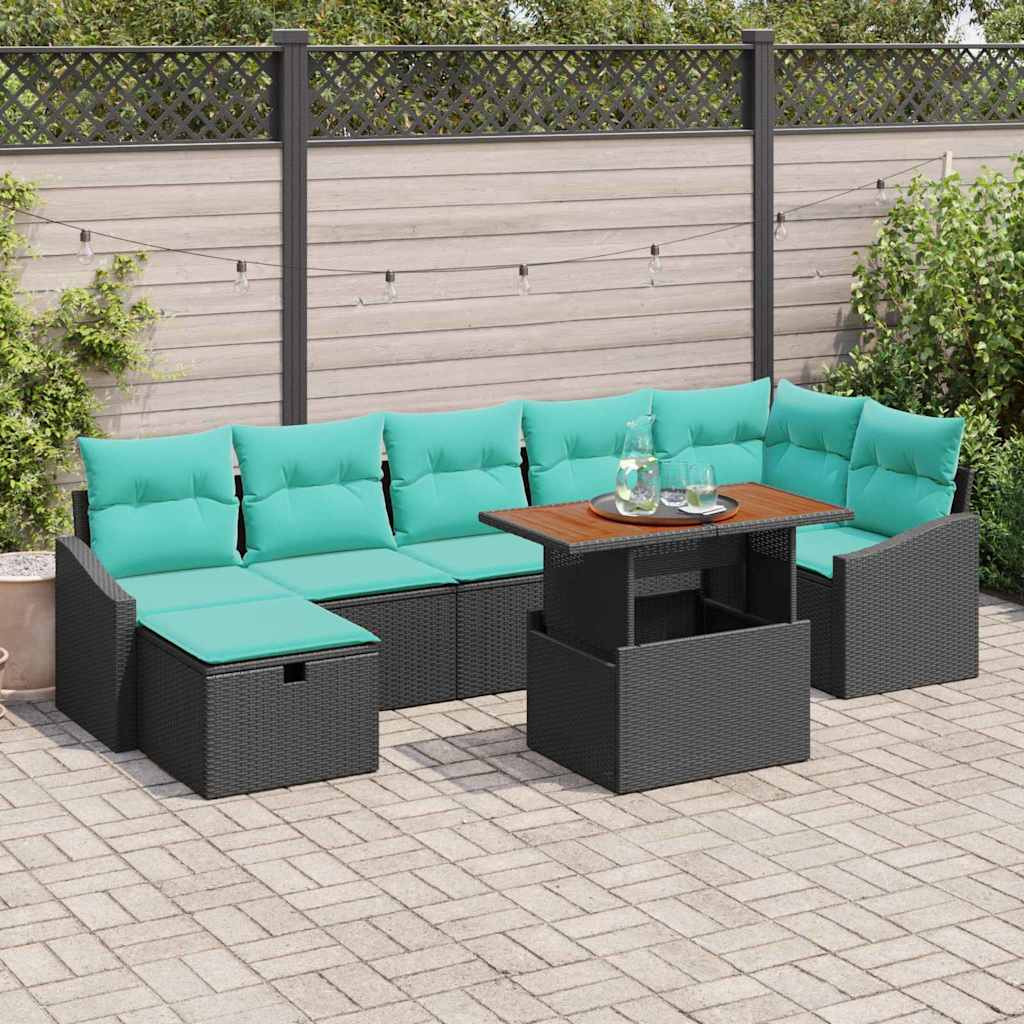 vidaXL Gartensofa-set mit Kissen 8 pcs Schwarz Poly-Rattan