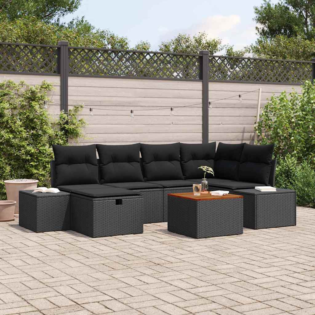 vidaXL Gartensofa-set mit Kissen 7 pcs Schwarz Poly-Rattan