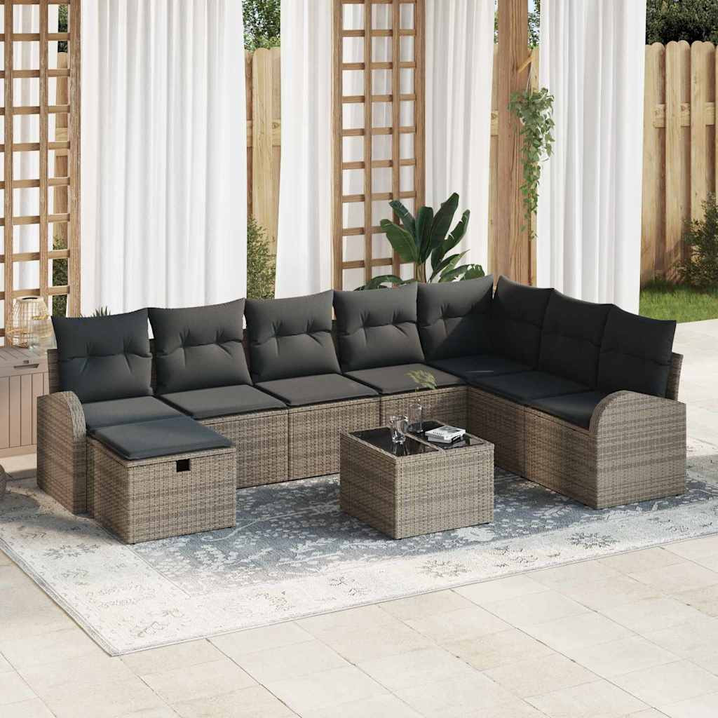 vidaXL Sofa Set 9 Stk. Grau Poly-Rattan