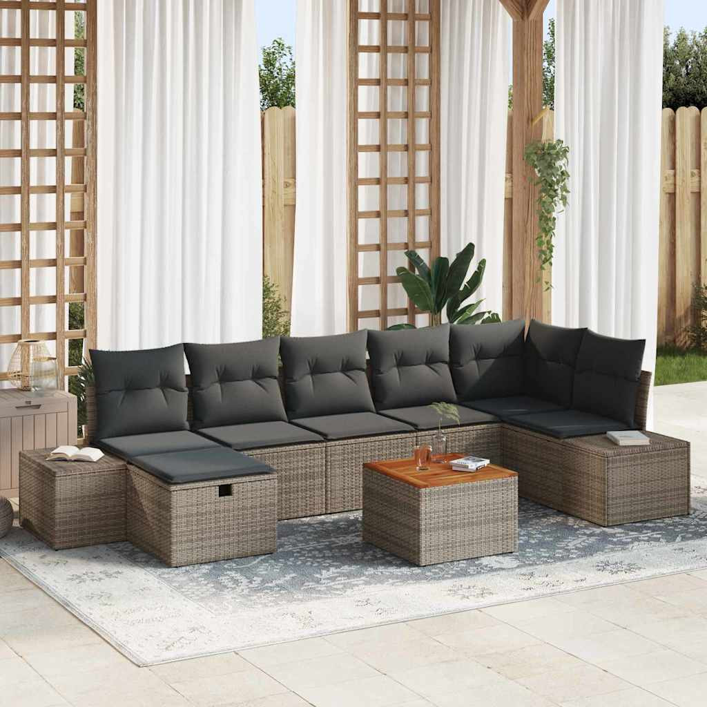vidaXL Gartensofa-set mit Kissen mit Speicher 8 pcs Grau Poly-Rattan