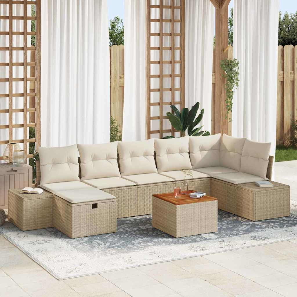 vidaXL Gartensofa-set mit Kissen mit Speicher 8 pcs Beige Poly Rattan