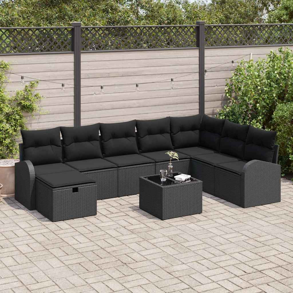 vidaXL Sofa Set 9 Stk. Schwarz Poly-Rattan