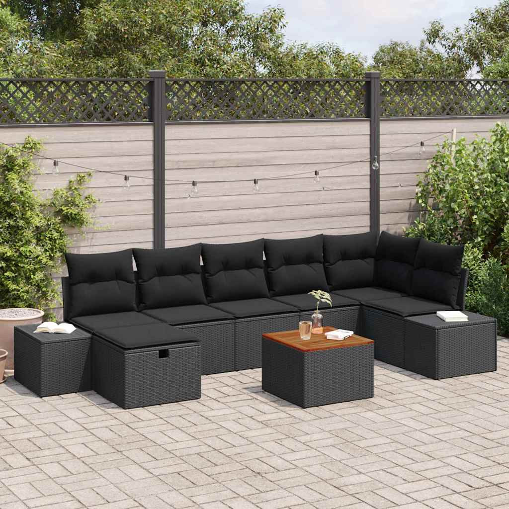 vidaXL Gartensofa-set mit Kissen 8 pcs Schwarz Poly Rattan