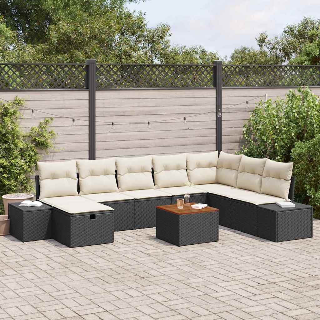 vidaXL Gartensofa-set mit Kissen 9 pcs Schwarz Poly Rattan