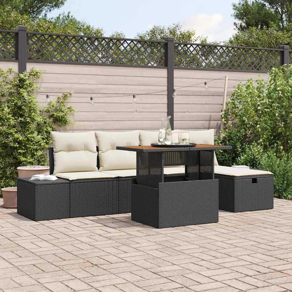 vidaXL Gartensofa-set mit Kissen 6 pcs Schwarz Poly-Rattan
