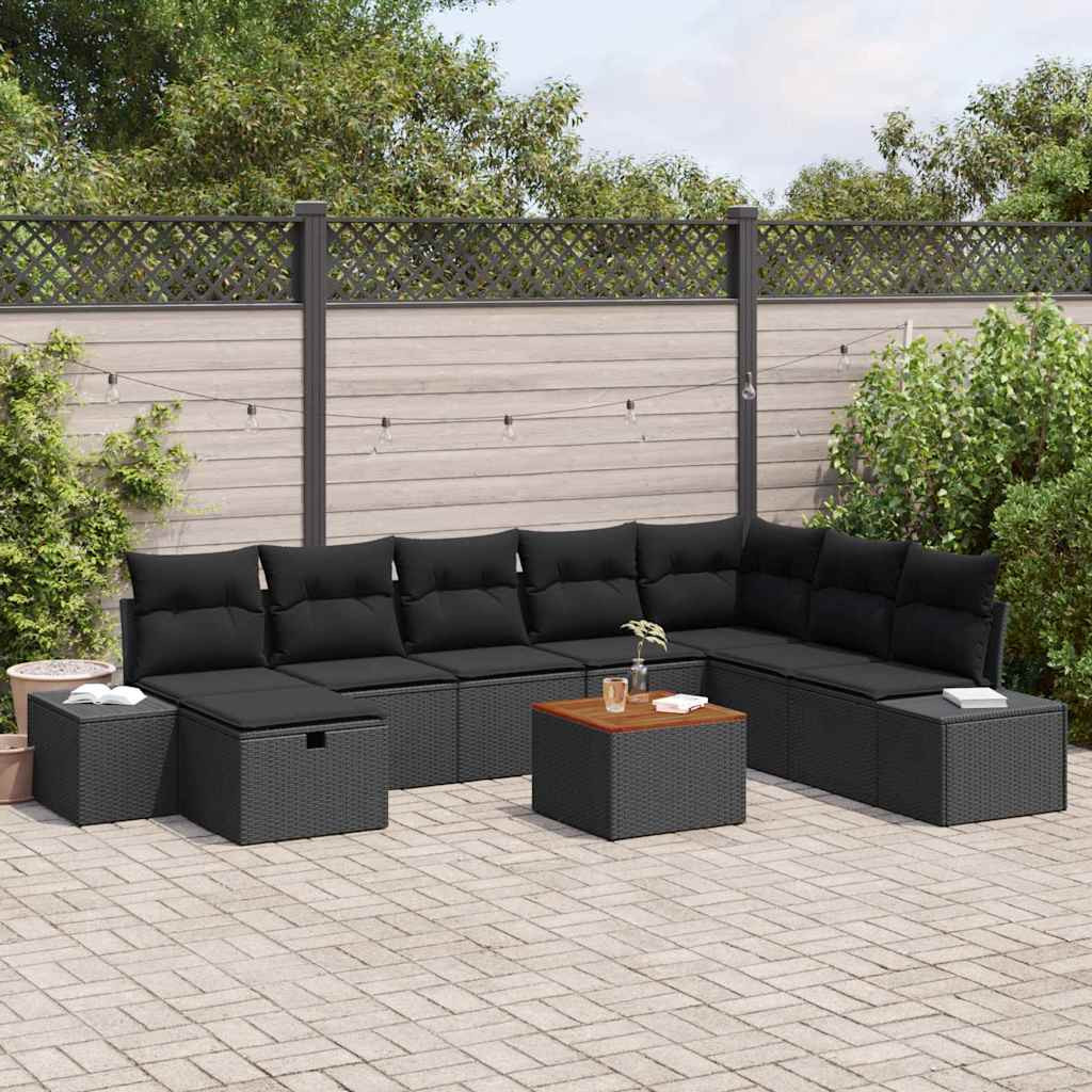 vidaXL Gartensofa-set mit Kissen 9 pcs Schwarz Poly Rattan