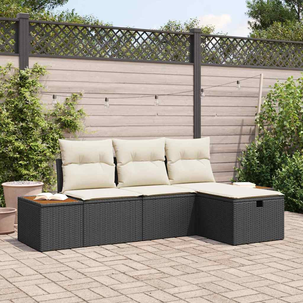 vidaXL Gartensofa-set mit Kissen 4 pcs Schwarz Poly-Rattan