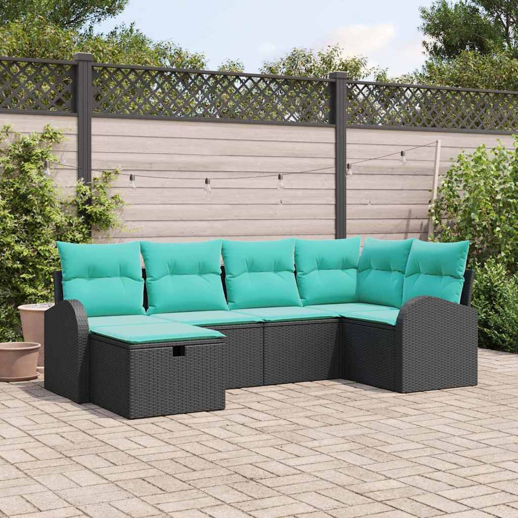 vidaXL Gartensofa-set mit Kissen 6 pcs Schwarz Poly-Rattan