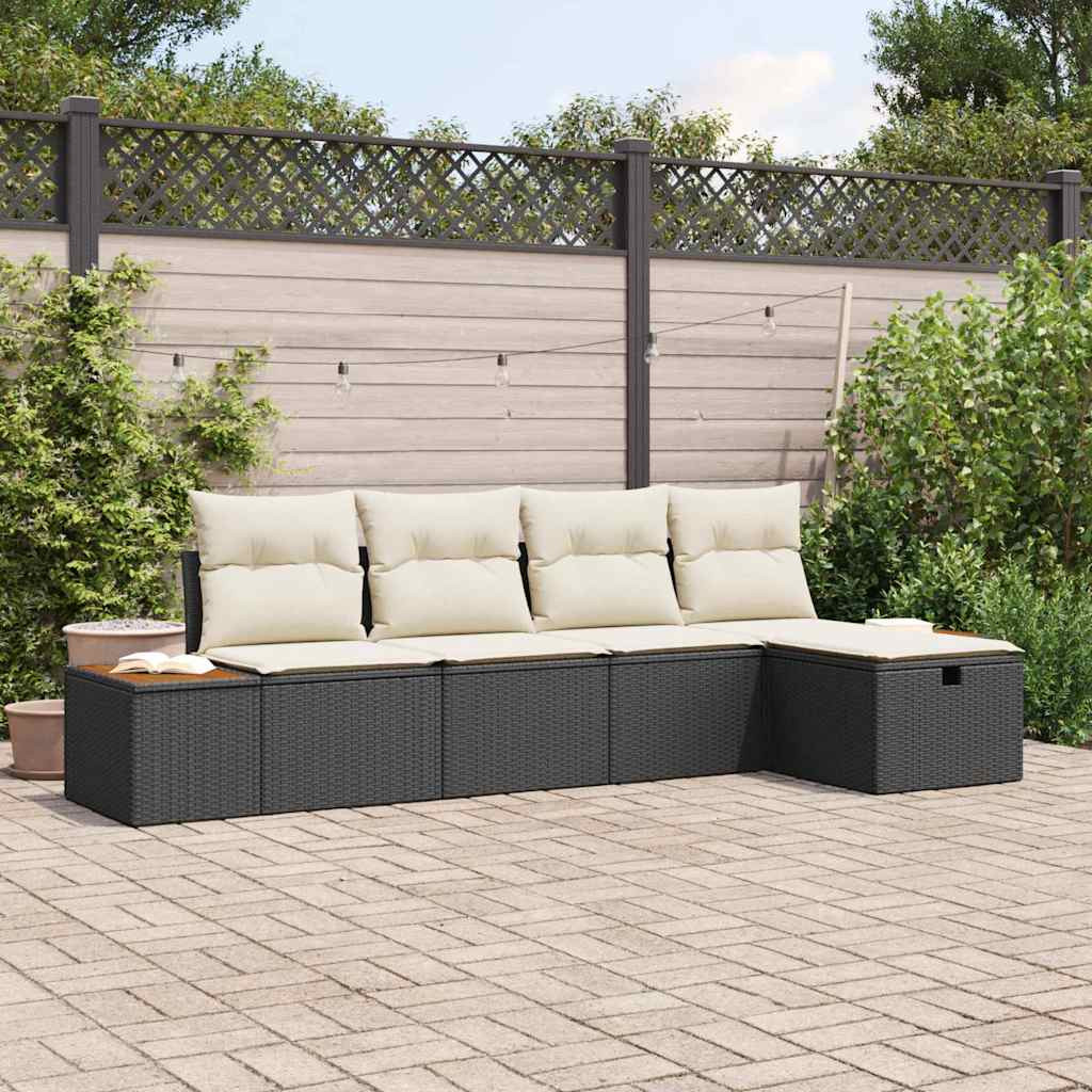 vidaXL Gartensofa-set mit Kissen 5 pcs Schwarz Poly-Rattan