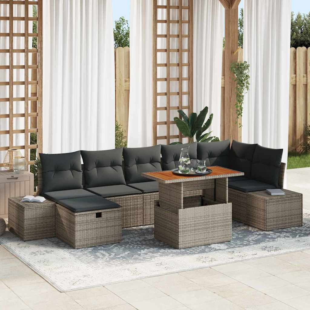 vidaXL Gartensofa-set mit Kissen mit Speicher 8 pcs Grau Poly-Rattan