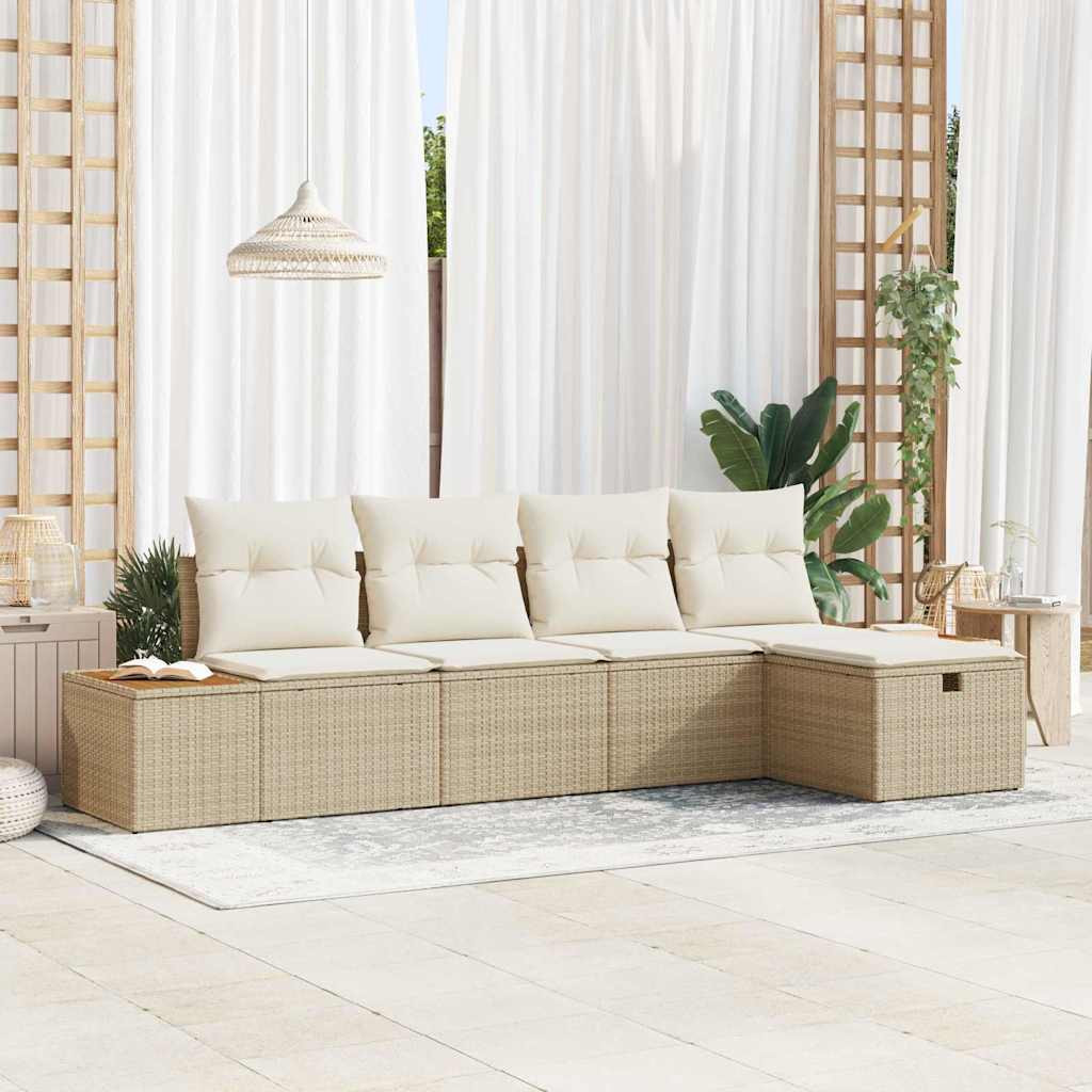 vidaXL Gartensofa-set mit Kissen 5 pcs Beige Poly-Rattan