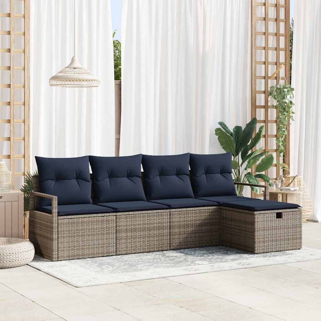 vidaXL Sofa Set mit Kissen 5 pcs Grau und Marineblau Poly-Rattan