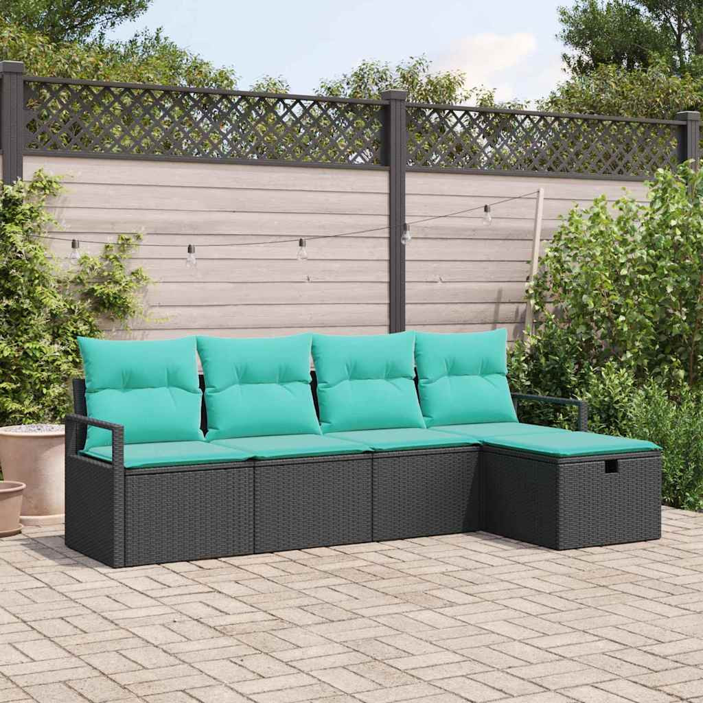 vidaXL Sofa Set mit Kissen 5 pcs Schwarz und Türkis Poly-Rattan