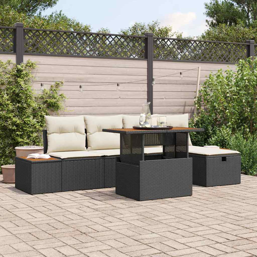vidaXL Gartensofa-set mit Kissen 6 pcs Schwarz Poly-Rattan