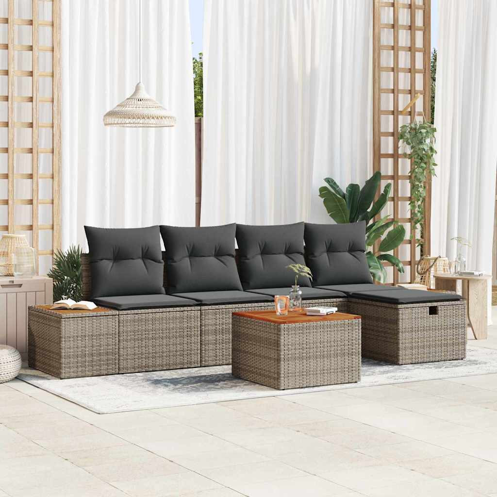 vidaXL Garten-Sofa-Set mit Kissen 6 pcs Grau Poly Rattan