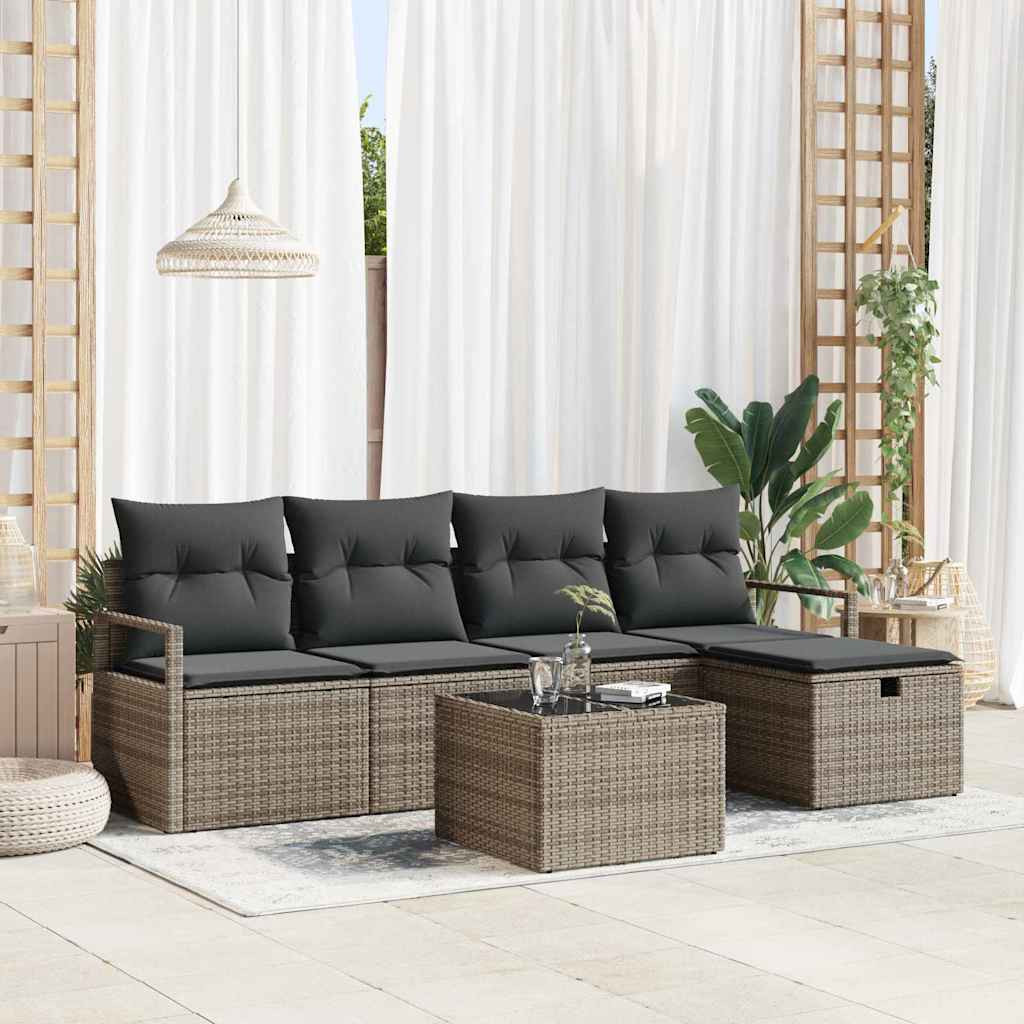 vidaXL Sofa Set mit Kissen mit Speicher 6 pcs Grau Poly-Rattan