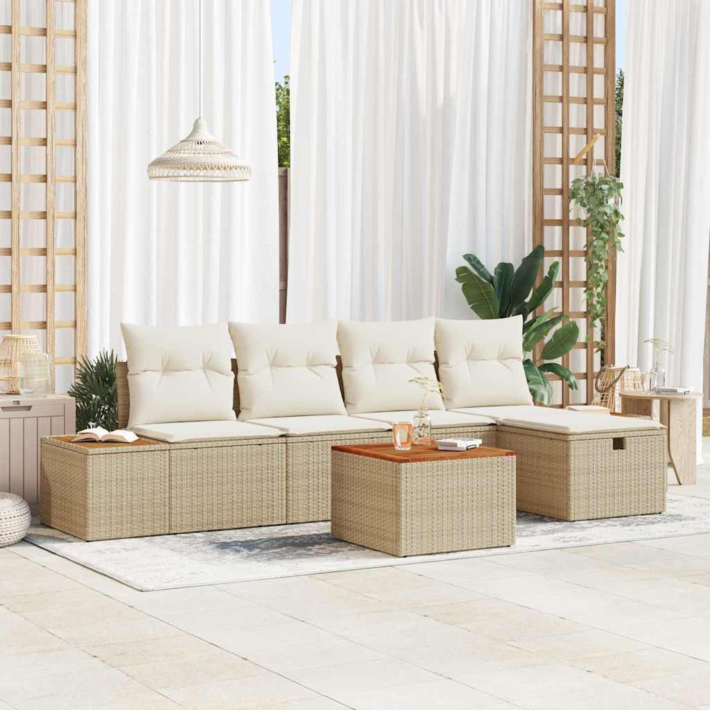 vidaXL Gartensofa-set mit Kissen 6 pcs Beige Poly-Rattan