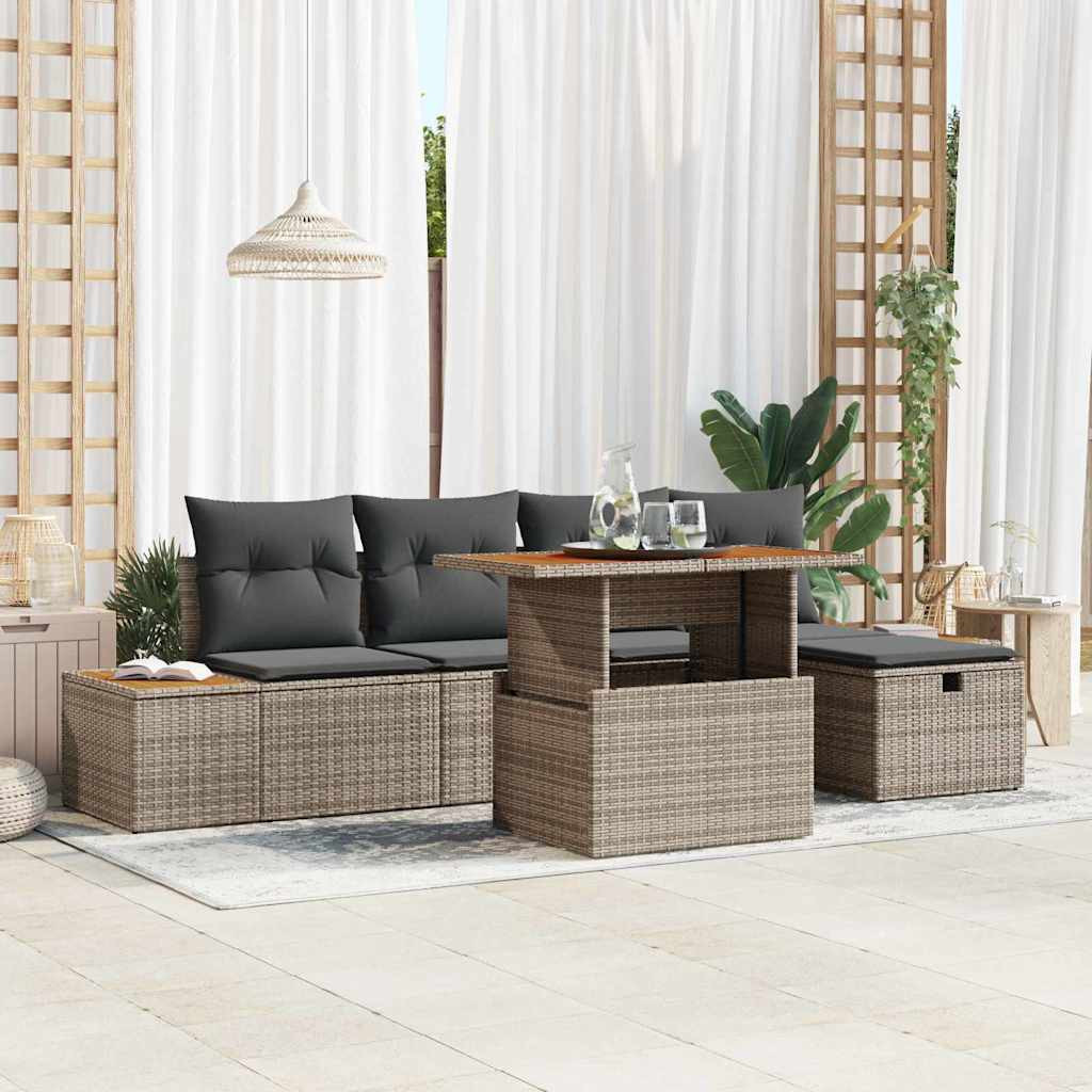 vidaXL Gartensofa-set mit Kissen mit Speicher 6 pcs Grau Poly-Rattan
