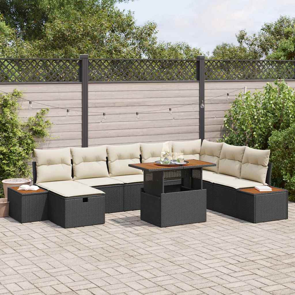 vidaXL Gartensofa-set mit Kissen 9 pcs Schwarz Poly-Rattan