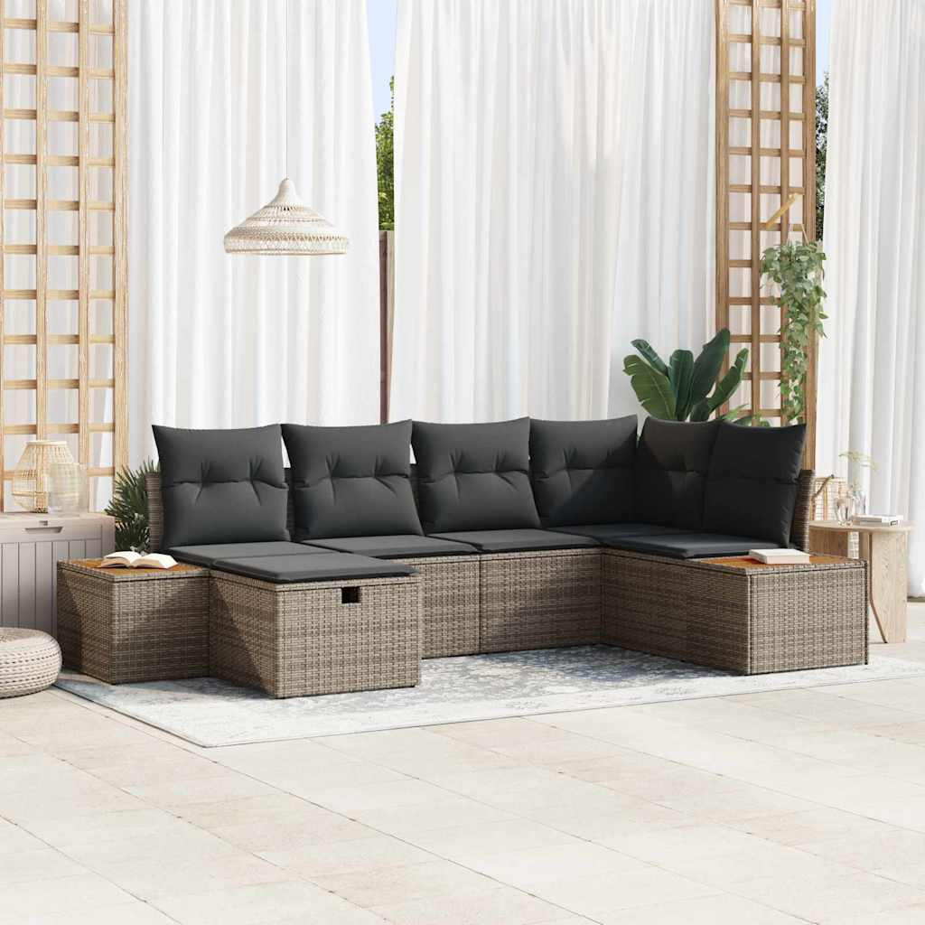 vidaXL Gartensofa-set mit Kissen mit Speicher Grau Poly-Rattan