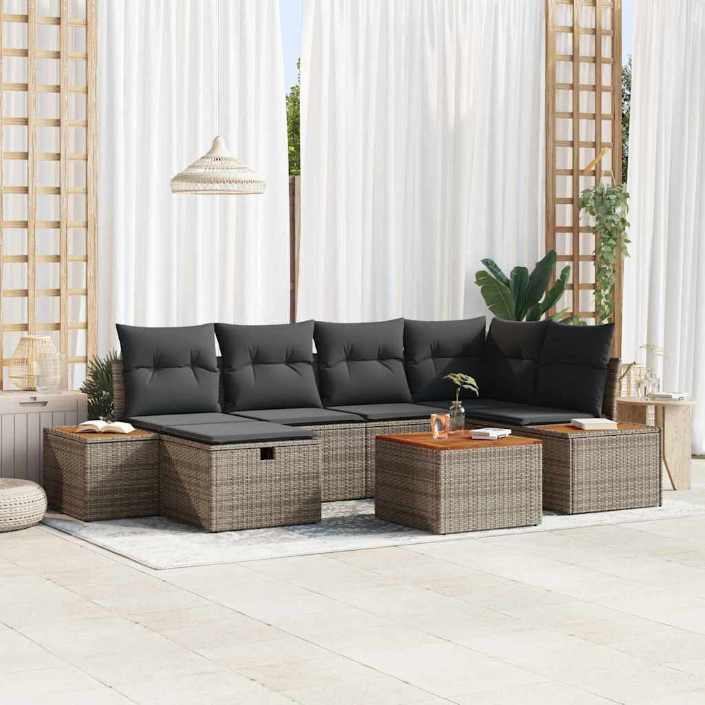 vidaXL Gartensofa-set mit Kissen 7 pcs Grau Poly-Rattan