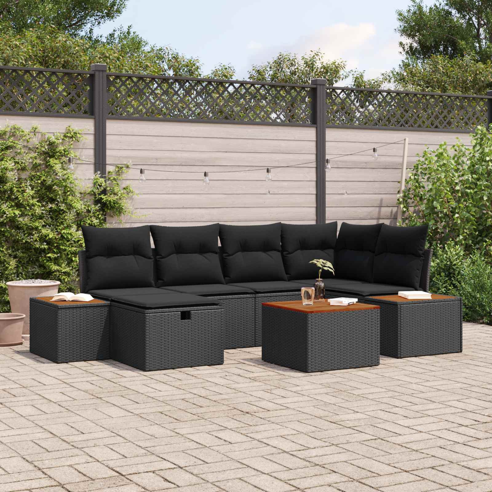 vidaXL Garten-Sofa-Set 7 pcs Schwarz 55 x 62 x 69 cm Poly Rattan