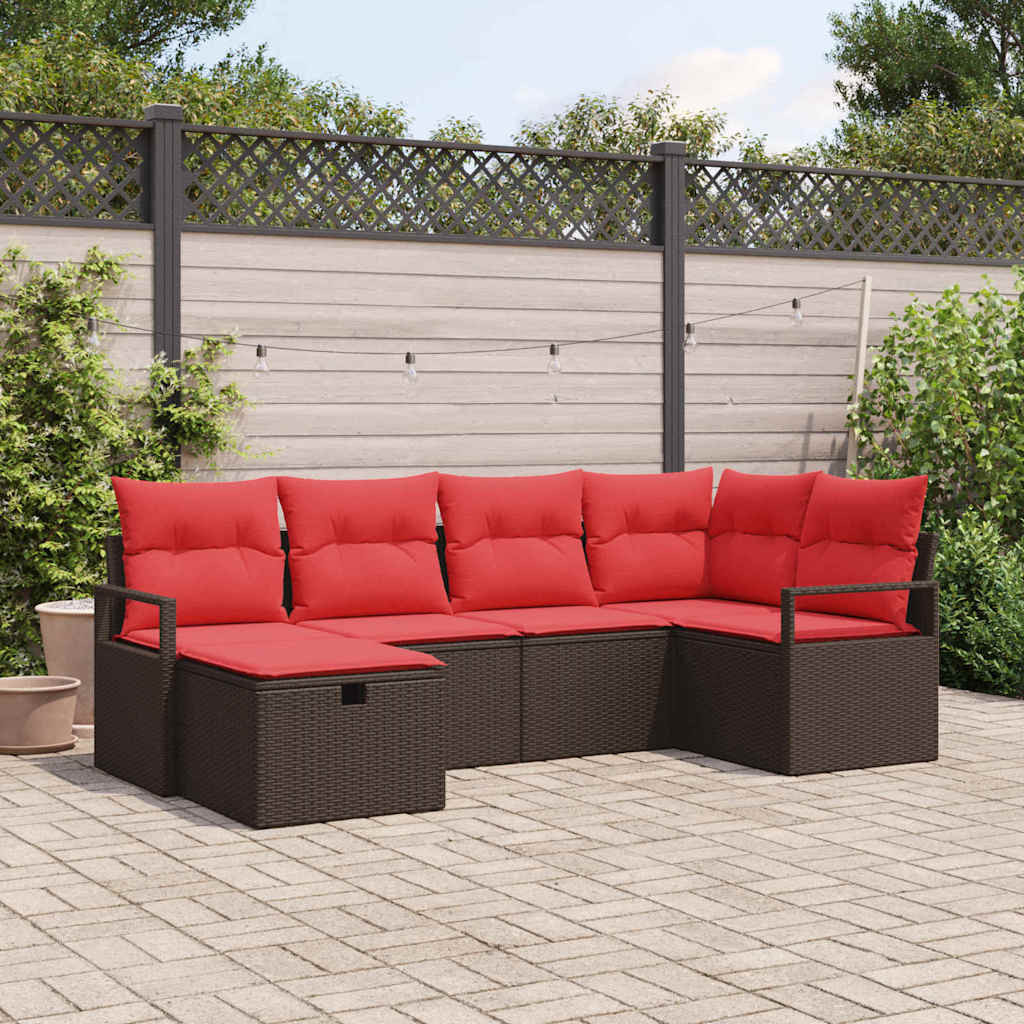 vidaXL Sofa Set mit Kissen mit Speicher Braun und Rot Poly-Rattan
