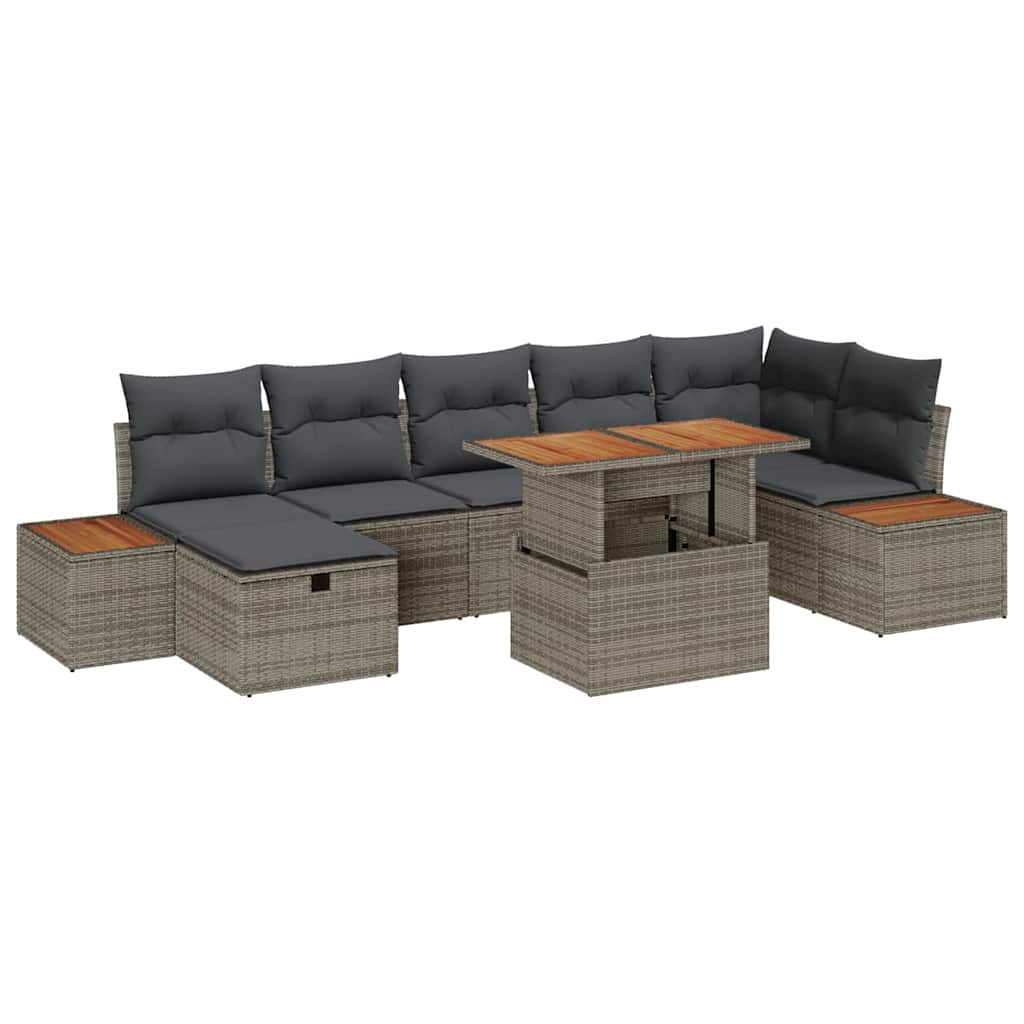 vidaXL Gartensofa-set mit Kissen mit Speicher 8 pcs Grau Poly-Rattan