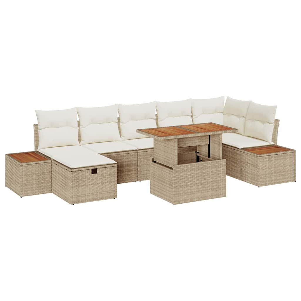 vidaXL Gartensofa-set mit Kissen mit Speicher 8 pcs Beige Poly-Rattan