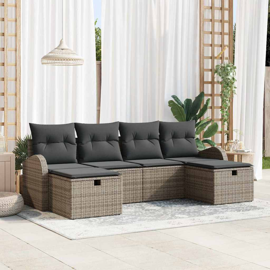 vidaXL Gartensofa-set mit Kissen mit Speicher 6 pcs Grau Poly-Rattan