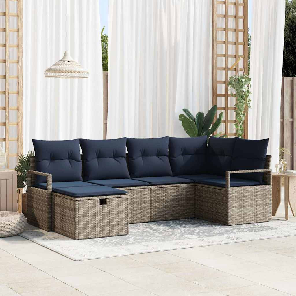 vidaXL Sofa Set mit Kissen Grau und Marineblau Poly-Rattan