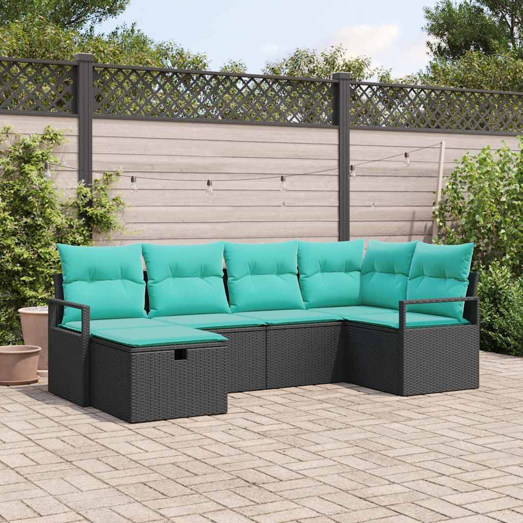 vidaXL Sofa Set mit Kissen 6 pcs Schwarz und Türkis Poly-Rattan