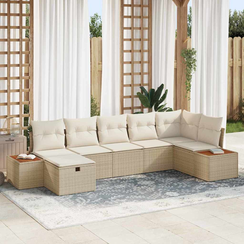 vidaXL Gartensofa-set mit Kissen 7 pcs Beige Poly-Rattan