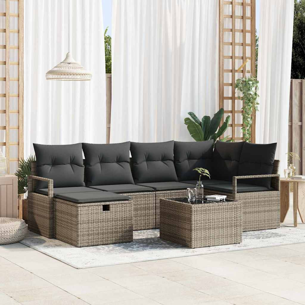 vidaXL Sofa Set mit Kissen mit Speicher Grau Poly-Rattan