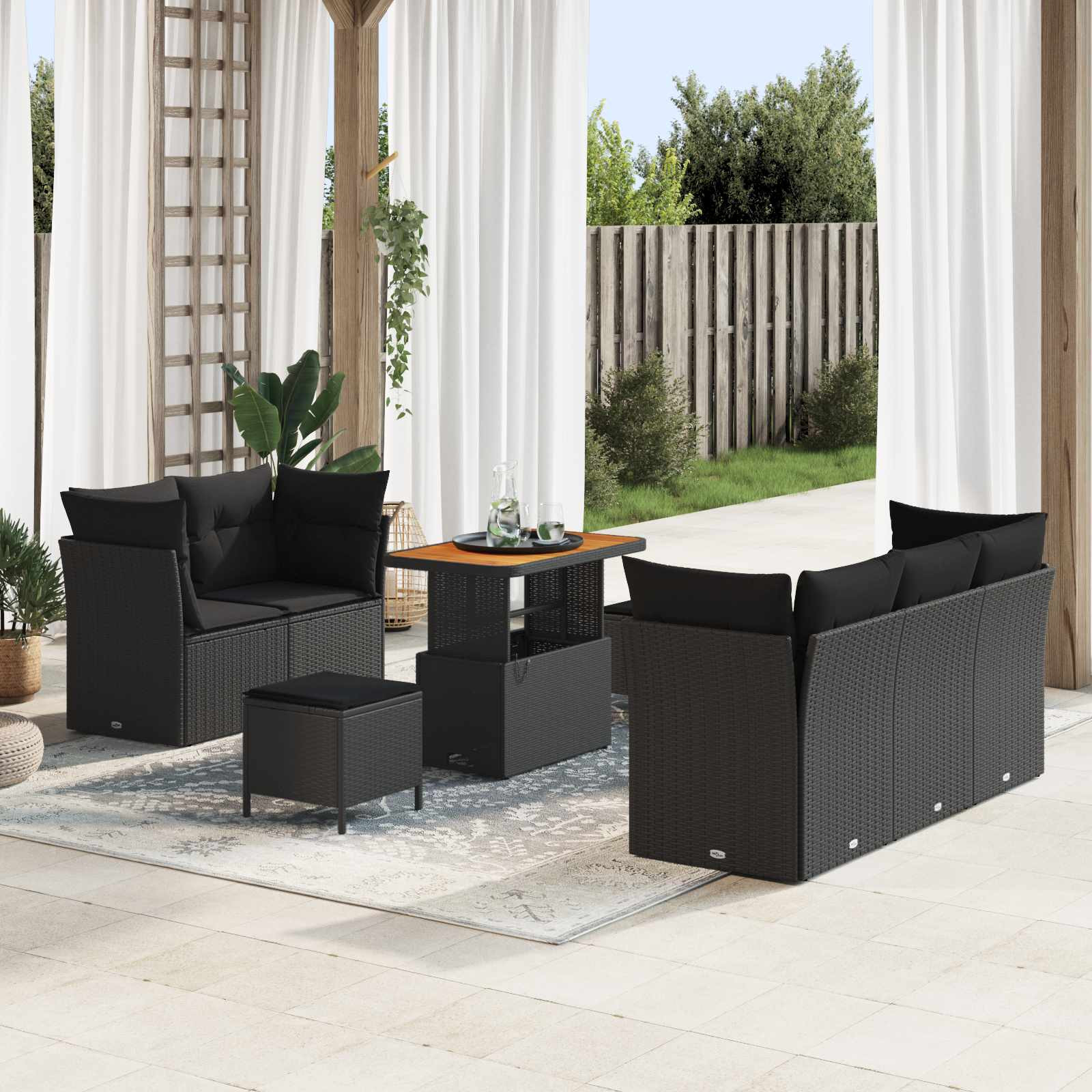 vidaXL Gartensofa-set mit Kissen 8 pcs Schwarz Poly-Rattan