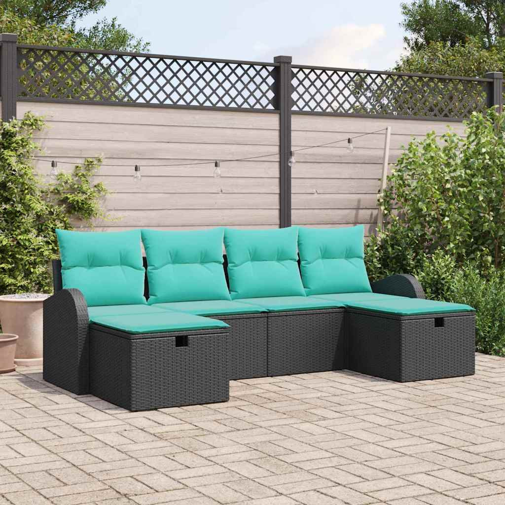 vidaXL Gartensofa-set mit Kissen 6 pcs Schwarz Poly-Rattan