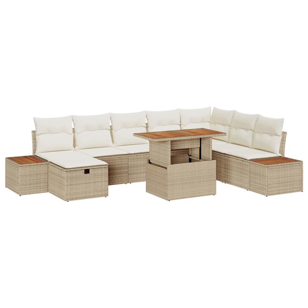 vidaXL Gartensofa-set mit Kissen mit Speicher 9 pcs Beige Poly-Rattan