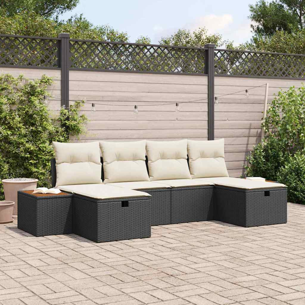 vidaXL Garten-Sofa-Set 6 pcs Schwarz 55 x 62 x 69 cm Poly Rattan